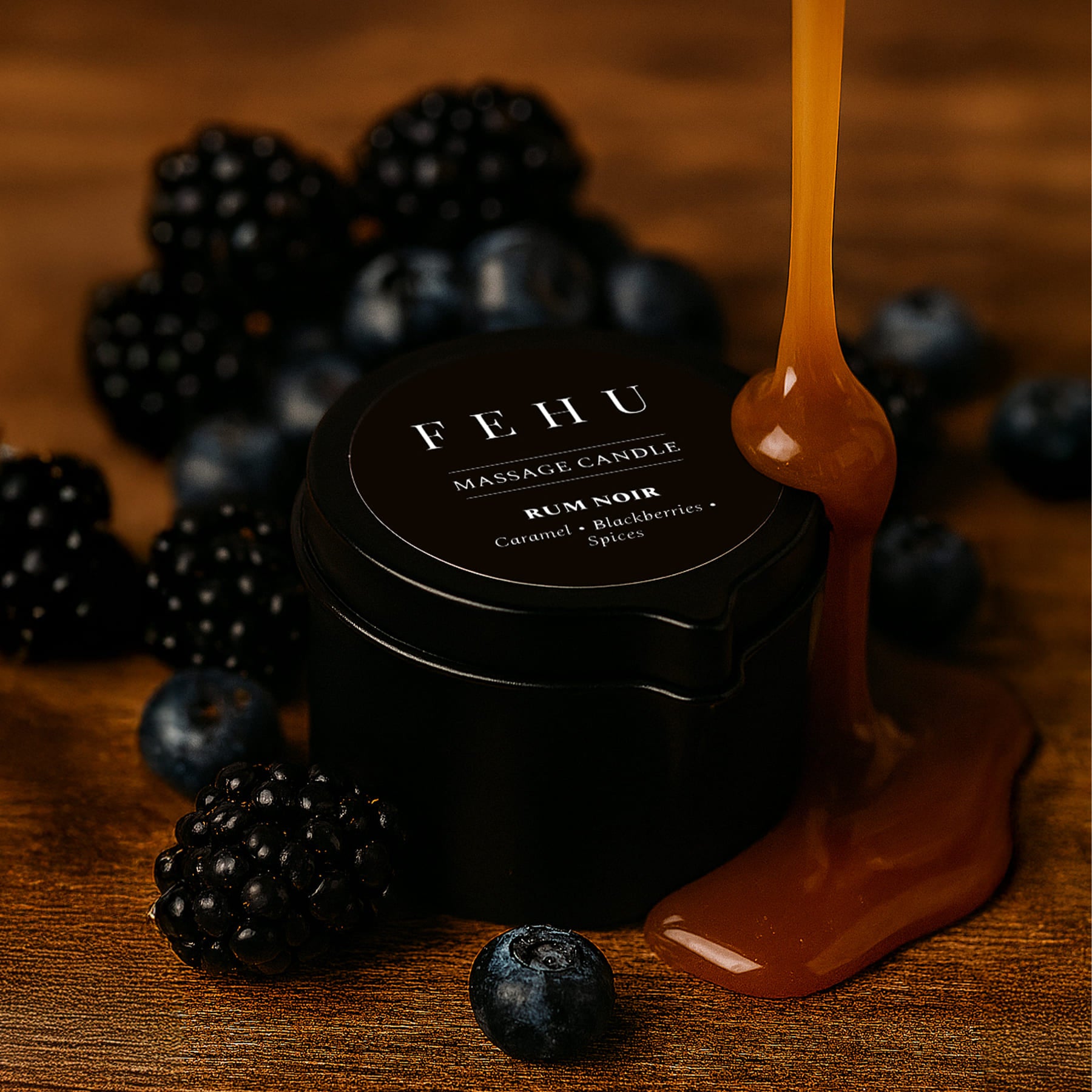 Massagekerze Rum Noir 30 g — Karamell & Gewürz – FEHU